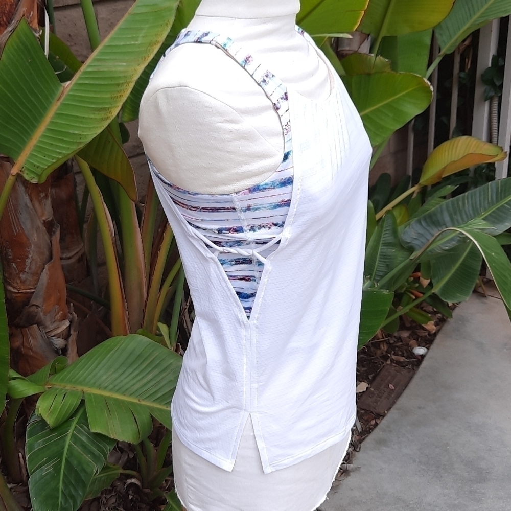 Ivivva white striped tank with built in bra large